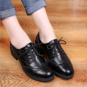 Black Wingtip Shoes Vintage Lace up Women's Oxford